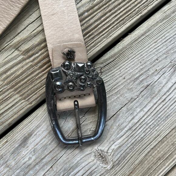 Velez Women's Cream Leather Beaded Western Style Belt Size M - Picture 5 of 8